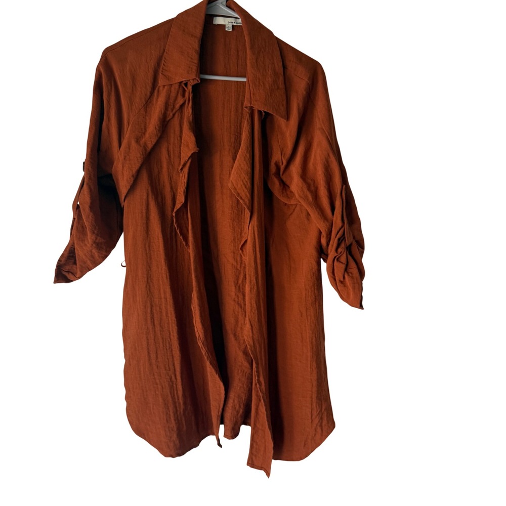 June & Hudson Women's S Orange Duster Cardigan Lightweight Roll Tab Sleeve Lagen